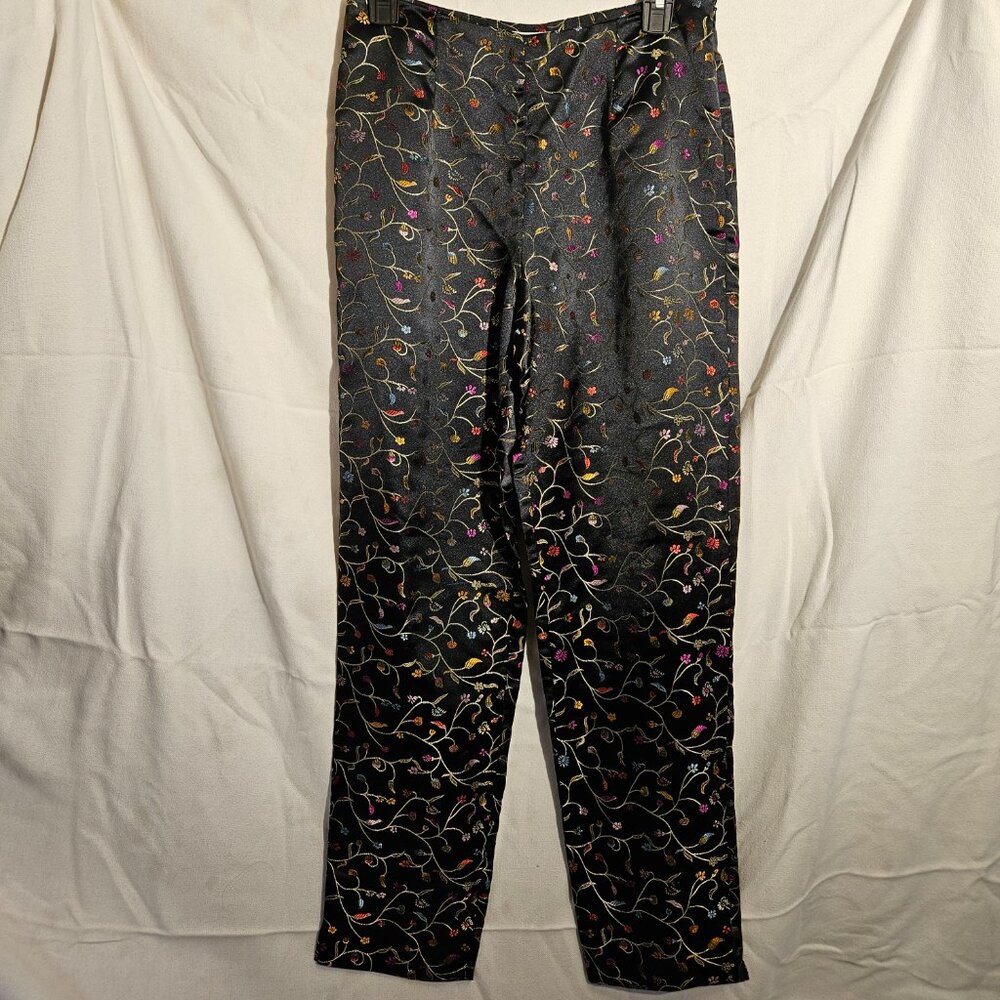 Tao Black Embroidered Floral Pants size 6 high-rise